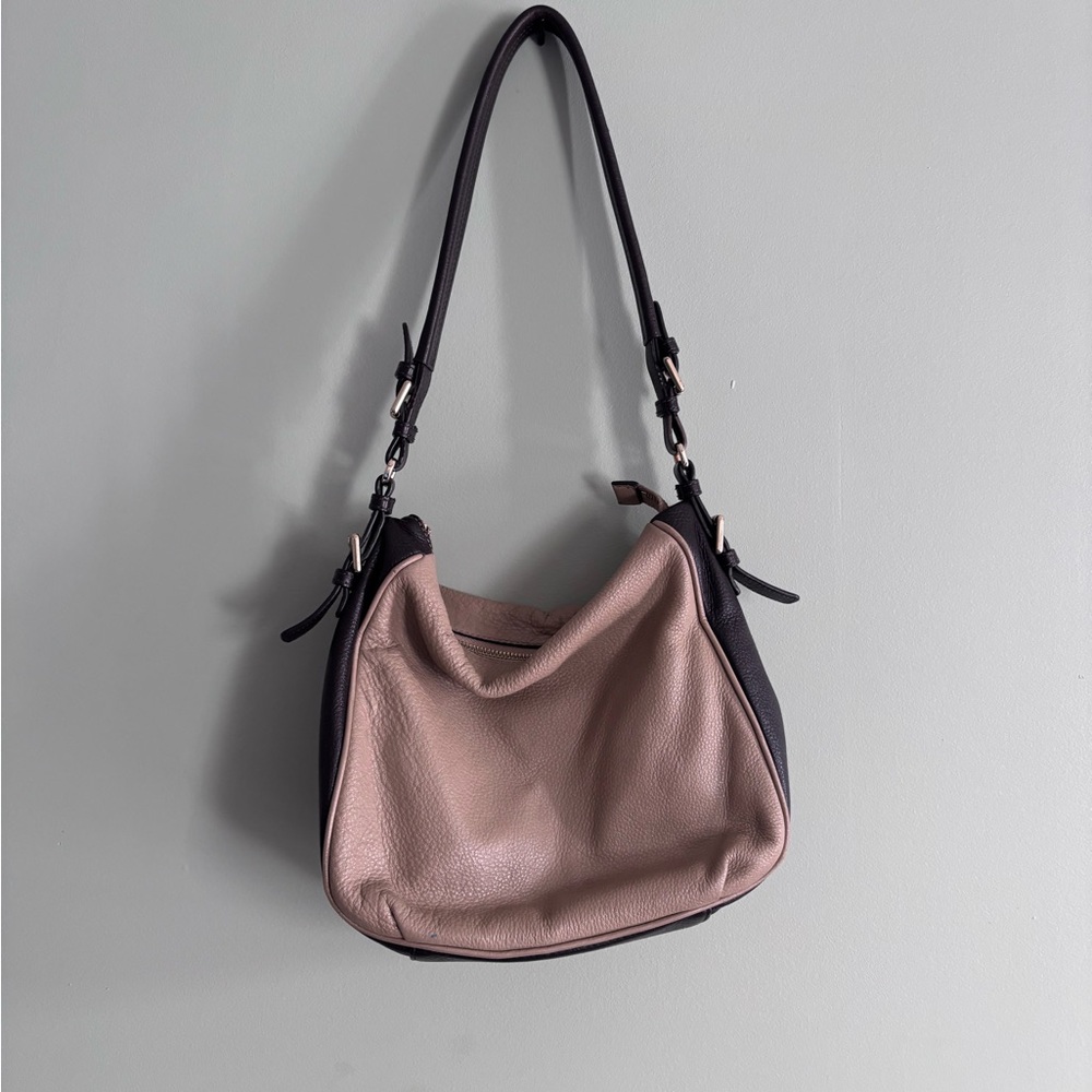 Danier Black and Tan Leather Shoulder Hobo Purse Bag with Gold Hardware